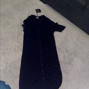 AVA & VIV Elegant Navy Blue Button-Down Dress